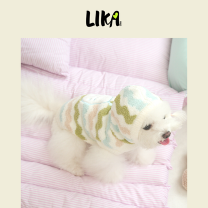 Striped Doodle Hooded Loungewear Green