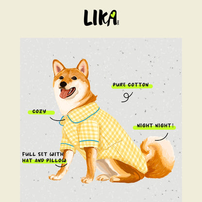 Sweet Dreams Doggy Pajama - Yellow Plaid - Pajamas - LIKAPAWS